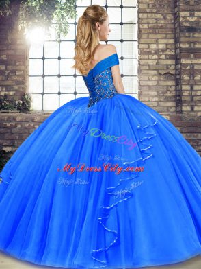 Suitable Floor Length Lace Up Sweet 16 Dress Watermelon Red for Military Ball and Sweet 16 and Quinceanera with Beading and Ruffles