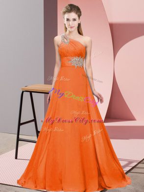 Pretty Chiffon Sleeveless Evening Dress Brush Train and Beading and Ruching