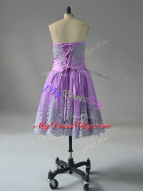 Spectacular Sweetheart Sleeveless Prom Party Dress Mini Length Appliques and Embroidery Lavender Tulle