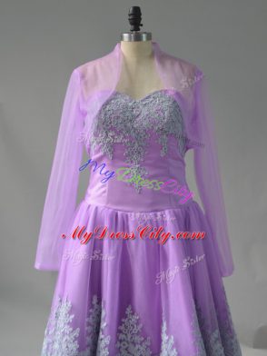 Spectacular Sweetheart Sleeveless Prom Party Dress Mini Length Appliques and Embroidery Lavender Tulle