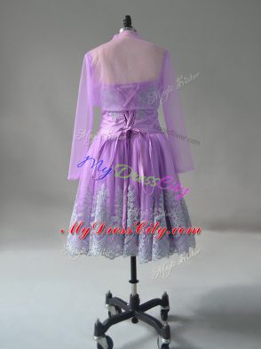 Spectacular Sweetheart Sleeveless Prom Party Dress Mini Length Appliques and Embroidery Lavender Tulle