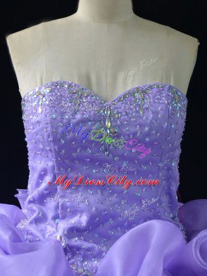 Lavender Ball Gowns Organza Sweetheart Sleeveless Beading and Pick Ups and Hand Made Flower Lace Up Ball Gown Prom Dress