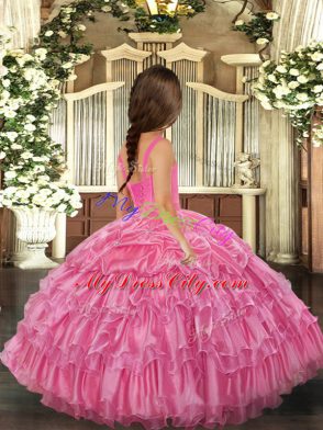 Sleeveless Floor Length Ruffled Layers Lace Up Little Girls Pageant Dress Wholesale with Aqua Blue