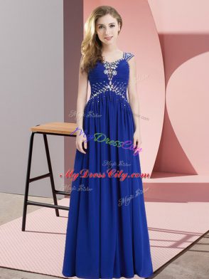 Fitting Empire Prom Evening Gown Royal Blue Straps Chiffon Sleeveless Floor Length Lace Up