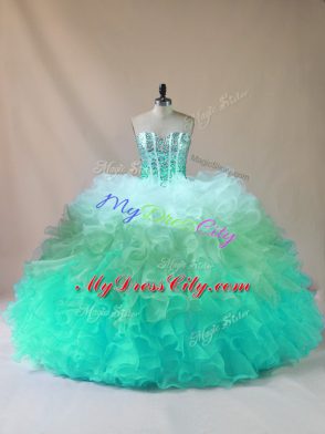 Customized Sweetheart Sleeveless Quinceanera Dresses Floor Length Beading and Ruffles Multi-color Tulle