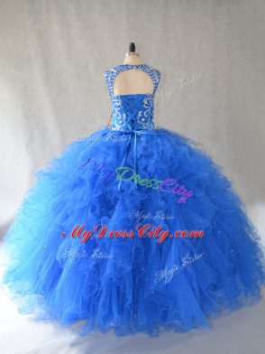 Blue Side Zipper Scoop Beading and Ruffles Sweet 16 Quinceanera Dress Tulle Sleeveless