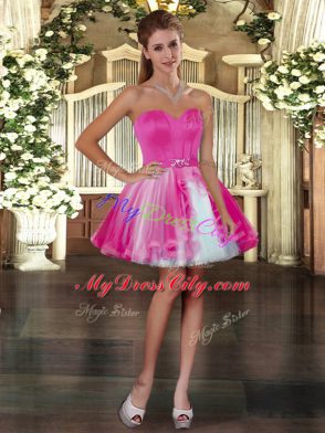 Chic Mini Length Ball Gowns Sleeveless Fuchsia Prom Gown Lace Up