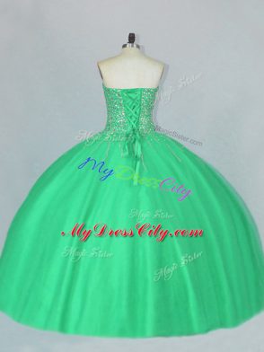 Shining Sleeveless Floor Length Beading Lace Up Sweet 16 Dress with Green