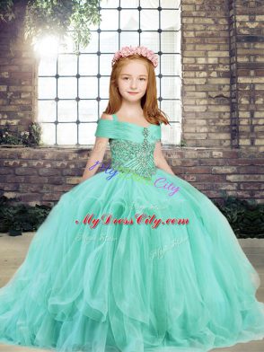 Ball Gowns Pageant Dress for Womens Apple Green Straps Tulle Sleeveless Floor Length Lace Up