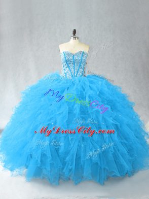 Superior Baby Blue Sweet 16 Quinceanera Dress Sweet 16 and Quinceanera with Beading and Ruffles Sweetheart Sleeveless Lace Up