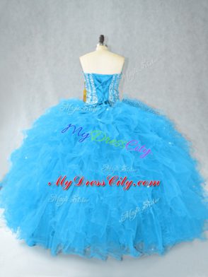 Superior Baby Blue Sweet 16 Quinceanera Dress Sweet 16 and Quinceanera with Beading and Ruffles Sweetheart Sleeveless Lace Up