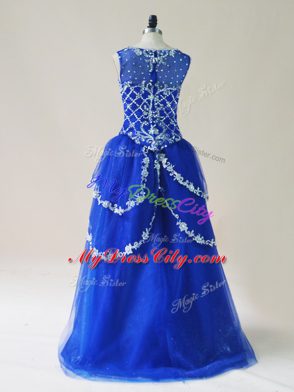 Beading and Appliques Prom Gown Royal Blue Zipper Sleeveless High Low