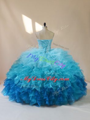 Glorious Multi-color 15 Quinceanera Dress Sweet 16 and Quinceanera with Beading and Ruffles Sweetheart Sleeveless Lace Up