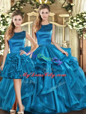 Dazzling Ruffles 15 Quinceanera Dress Teal Lace Up Sleeveless Floor Length