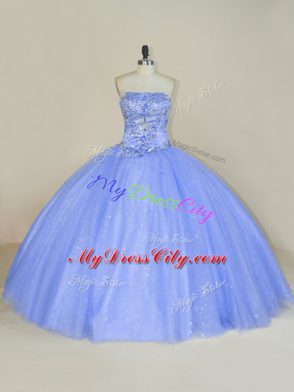 Lavender Sleeveless Beading and Sequins Floor Length Quinceanera Gowns