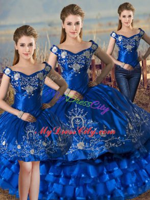 Great Sleeveless Embroidery and Ruffled Layers Lace Up Quinceanera Dress