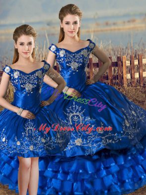 Great Sleeveless Embroidery and Ruffled Layers Lace Up Quinceanera Dress