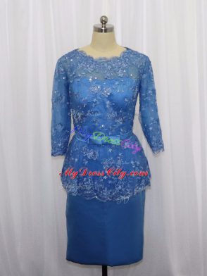 Chic Blue Long Sleeves Lace and Appliques Mini Length Prom Party Dress