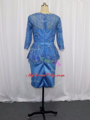 Chic Blue Long Sleeves Lace and Appliques Mini Length Prom Party Dress