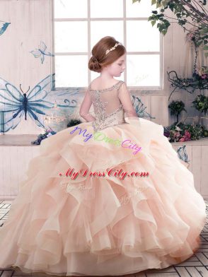 Red Zipper Scoop Beading and Ruffles Little Girls Pageant Gowns Organza Sleeveless