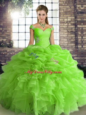 Custom Designed Sleeveless Floor Length Beading and Ruffles and Pick Ups Lace Up Quince Ball Gowns with