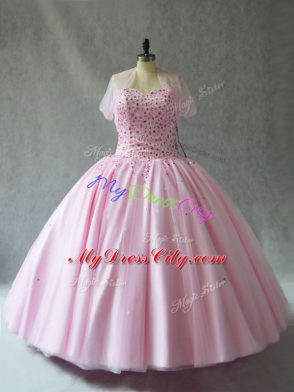 Pink Quinceanera Dresses Sweet 16 and Quinceanera with Beading Sweetheart Sleeveless Lace Up