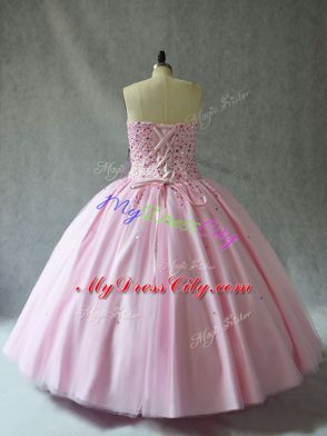 Pink Quinceanera Dresses Sweet 16 and Quinceanera with Beading Sweetheart Sleeveless Lace Up