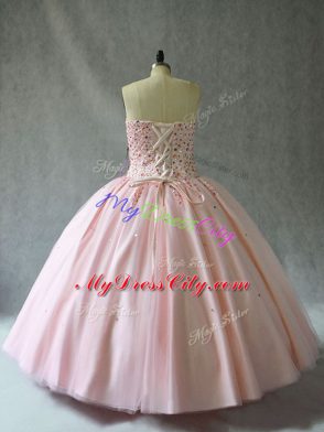 Pink Quinceanera Dresses Sweet 16 and Quinceanera with Beading Sweetheart Sleeveless Lace Up