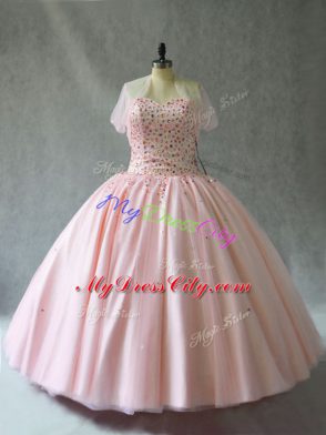 Pink Quinceanera Dresses Sweet 16 and Quinceanera with Beading Sweetheart Sleeveless Lace Up