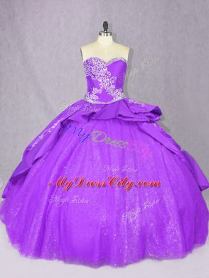 Purple Lace Up Quinceanera Dress Beading Sleeveless Court Train