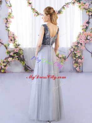 Tulle Sleeveless Floor Length Bridesmaid Dress and Appliques