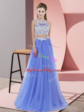 Exquisite Floor Length Lavender Bridesmaid Dresses Tulle Sleeveless Lace