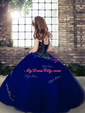 Custom Made Yellow Green Tulle Lace Up Straps Sleeveless Floor Length Child Pageant Dress Beading