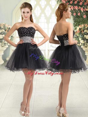 Mini Length Black Prom Dresses Tulle Sleeveless Beading