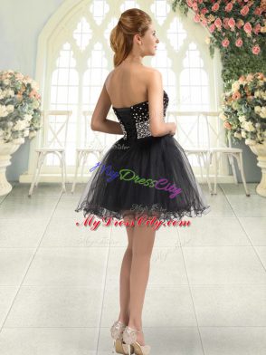 Mini Length Black Prom Dresses Tulle Sleeveless Beading