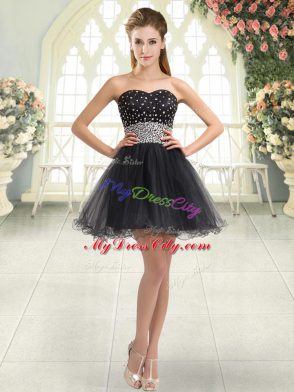 Mini Length Black Prom Dresses Tulle Sleeveless Beading