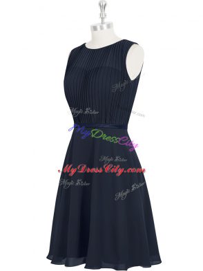 Black Scoop Neckline Ruching and Belt Evening Dress Sleeveless Zipper