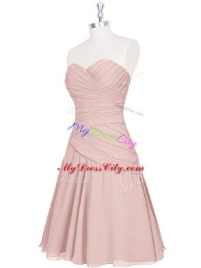 Pink Zipper Evening Dress Ruching and Pleated Sleeveless Mini Length