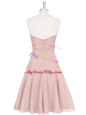 Pink Zipper Evening Dress Ruching and Pleated Sleeveless Mini Length