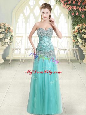 Cheap Apple Green Sleeveless Beading Floor Length Prom Gown