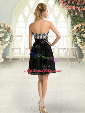 Trendy Black Empire Chiffon Sweetheart Sleeveless Lace Mini Length Zipper Prom Party Dress