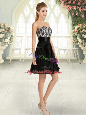 Trendy Black Empire Chiffon Sweetheart Sleeveless Lace Mini Length Zipper Prom Party Dress