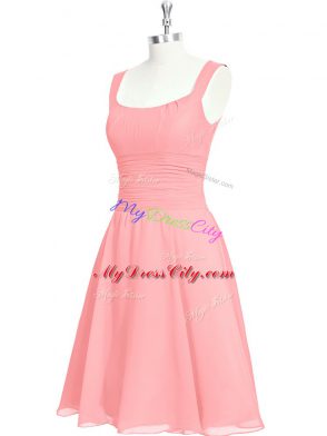 Pretty Straps Sleeveless Zipper Prom Party Dress Pink Chiffon