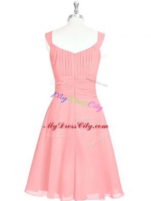 Pretty Straps Sleeveless Zipper Prom Party Dress Pink Chiffon