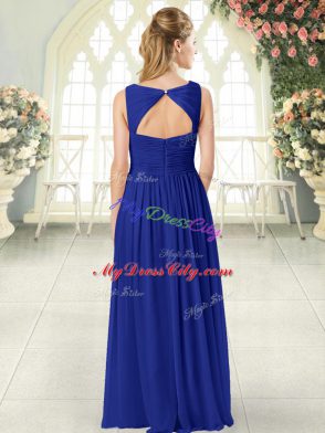 Eye-catching Royal Blue Empire Straps Sleeveless Chiffon Floor Length Zipper Ruching Juniors Evening Dress