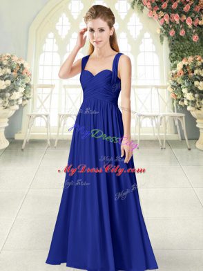 Eye-catching Royal Blue Empire Straps Sleeveless Chiffon Floor Length Zipper Ruching Juniors Evening Dress