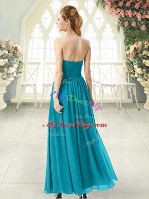 Stylish Ruching Evening Dress Teal Zipper Sleeveless Ankle Length