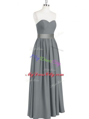 Ideal Grey Chiffon Zipper Prom Party Dress Sleeveless Floor Length Belt