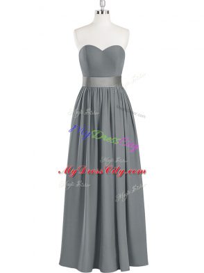 Ideal Grey Chiffon Zipper Prom Party Dress Sleeveless Floor Length Belt