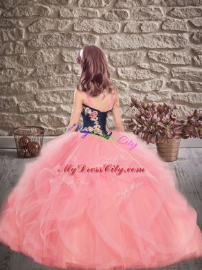 Ball Gowns Pageant Dress Toddler Gold Straps Tulle Sleeveless Floor Length Lace Up